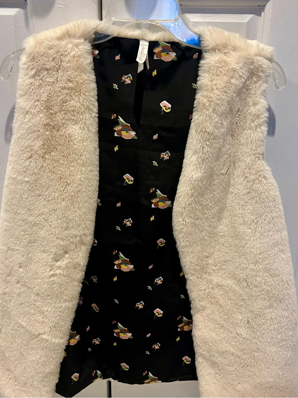 Matilda Jane Cream Faux-Fur Vest with Black Floral Lining